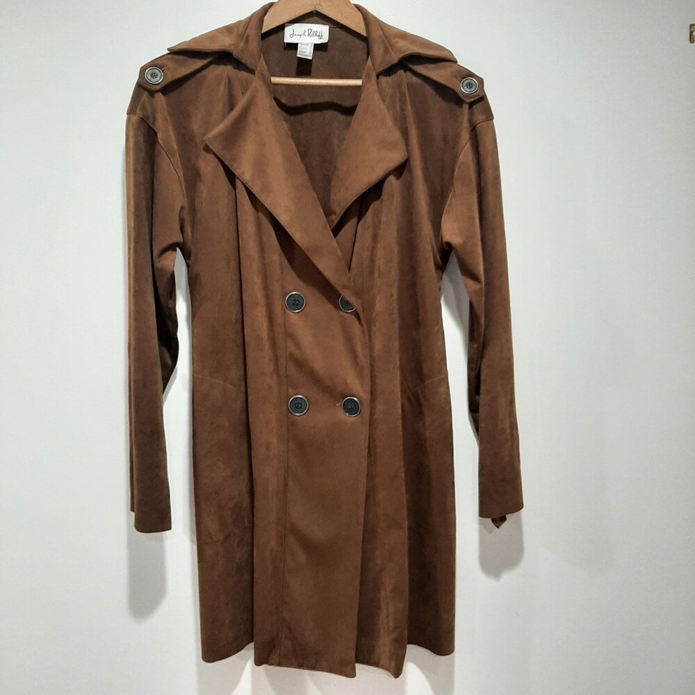 Joseph Ribkoff quiet luxury minimalist faux suade trench coat jacket